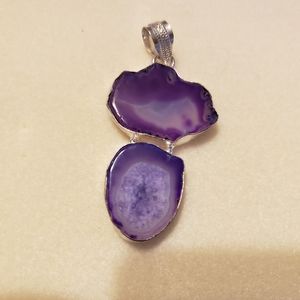 Silver tone Pendant w/ Purple Druzy Agate